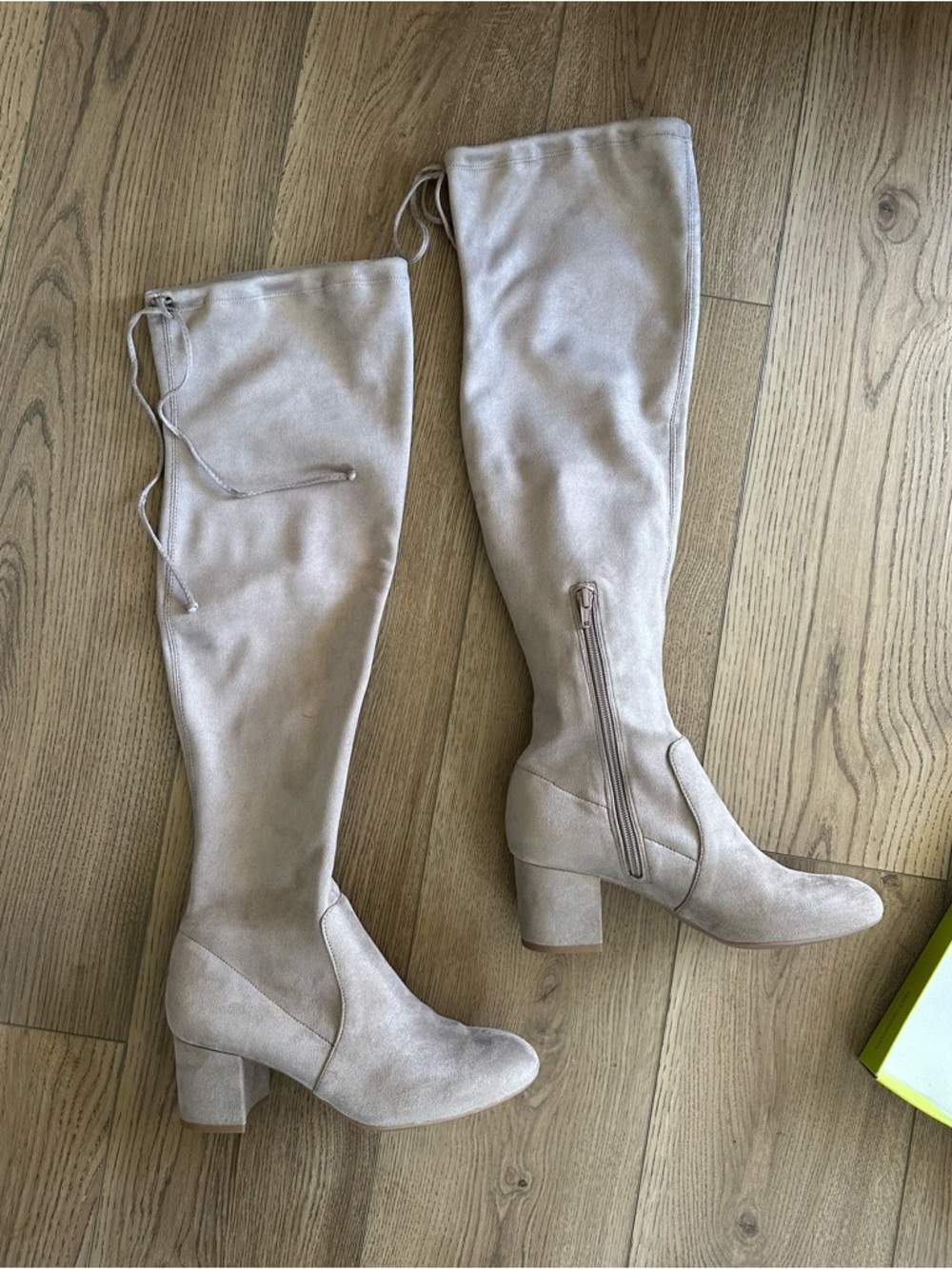 Gianni Bini Over-the-Knee Block Heel Boots in Light Beige
